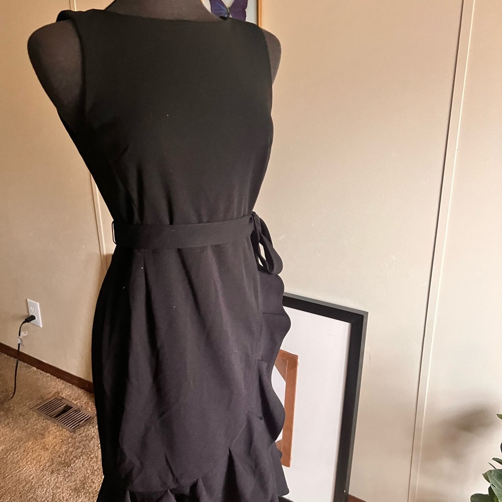 Calvin Klein size 8 ruffled high neck dress tie waist - Picture 3 of 10